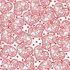 Valentine's day seamless white background with red lace hearts