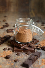 Cocoa powder in a glass jar.