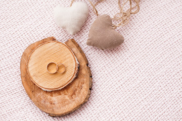 Engagement rings with hearts in eco style