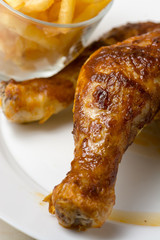 Roast chicken thighs and fries