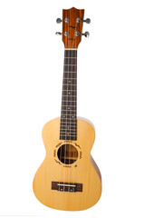 Hawaiian four stringed ukulele guitar isolated on white backgrou