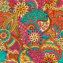 Hand drawn seamless pattern with floral elements. 