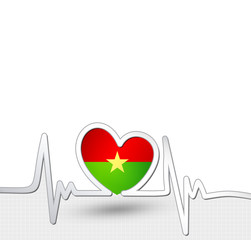 Burkina Faso flag heart and heartbeat line