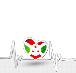 Burundi flag heart and heartbeat line