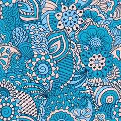 Hand drawn seamless pattern with floral elements. 