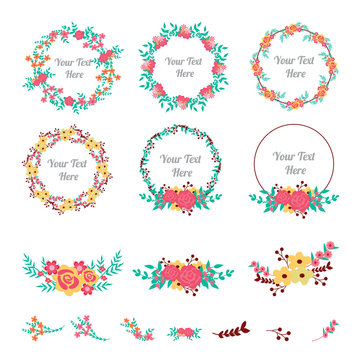 Flower frame collection. Set of cute flowers arranged a shape of