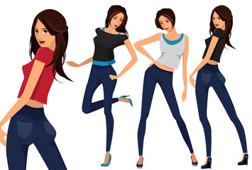 Fototapeta premium Vector set of three beautiful females 