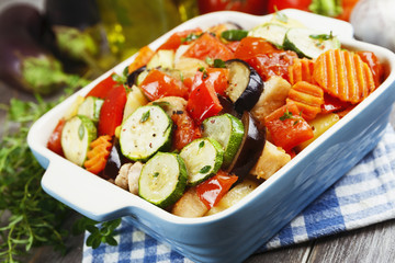 Chicken baked with vegetables