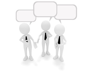 3D Männchen Diskussion Sprechblasen weiß