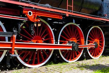 Fototapeta na wymiar detail of steam locomotive in railway museum, Koscierzyna, Pomer