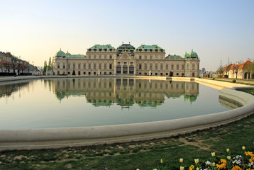 VIENNA, AUSTRIA - APRIL 25, 2013: Belvedere Palace on the sunset, Vienna, Austria