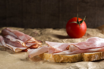 Slice of bread with ham