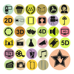 Cinema vector icons set. Movie symbols.