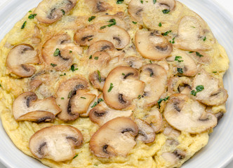Delicious omelet with mushrooms and tomatoes