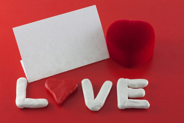 Valentines day card  / Congratulations Valentines dayon a red  background, to insert a photo or...