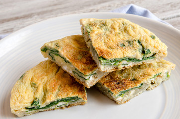 Omelet with spinach on plate