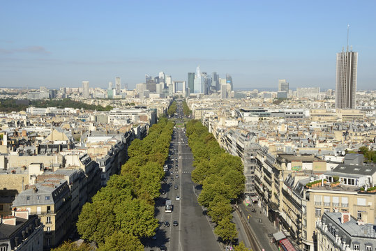 Fototapeta View over Paris, Neuilly and La Défense business district in France. 