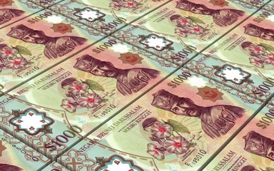 Brunei dollar bills stacks background. Computer generated 3D photo rendering.
