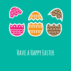 Simple Easter wishing card with cracked eggs in flat design