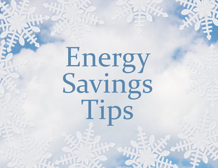 Naklejka na ściany i meble White Snowflake Background with Prepare for Energy Savings Tips