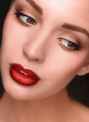 Fototapeta premium Close up portrait of beautiful young woman face