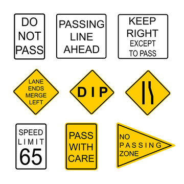 Set of road signs. USA. Road symbols. Vector icon.