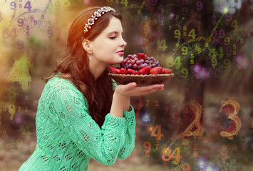 Woman's face, magic of figures, numerology