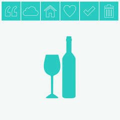 A bottle of wine and a glass vector icon.