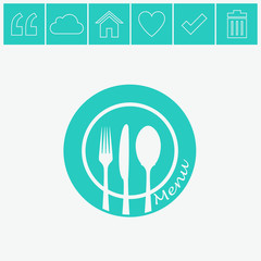 Menu vector icon. Plate with spoon, knife and fork isolated icon.