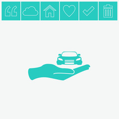 Hand with car vector icon.