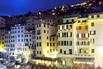 Camogli, Genoa, marina night view. Color image