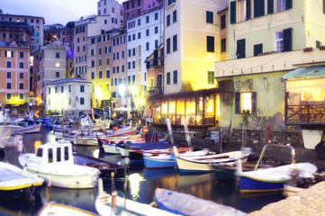 Fototapeta na wymiar Camogli, Genoa, marina night view. Color image