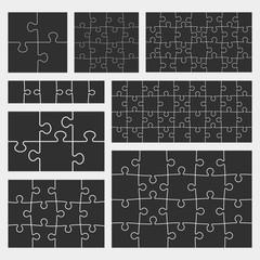 Vector puzzle set with 4, 6, 12, 16, 20, 28, and 36 pieces. Isolated on white background, eps 8.