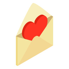Envelope with valentine heart isometric 3d icon
