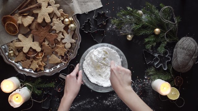 woman hands. Traditional homemade christmas dessert