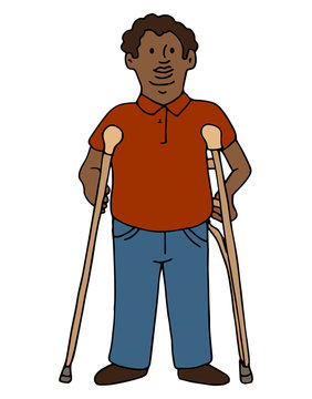 man standing with crutches clip art preview