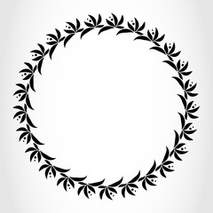Laurel wreath circle tattoo. Black stylized ornament, leaves with berry sign on white background. Victory, peace, glory symbol. Vector isolated