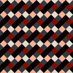 Seamless geometric checked pattern. Diagonal square, rhombus texture. Patchwork background. Brown, red, white, gray, chocolate, coffee colored. Vector