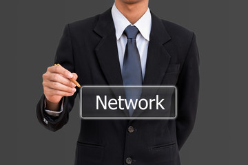 Business man select network in text box.