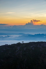 Layer of mountains and mist at sunset time, Landscape at Doi Luang Chiang Dao, High mountain in Chiang Mai Province, Thailand