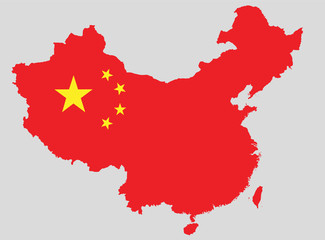 Map of China, Filled with the National Flag