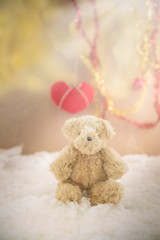 teddy bear sitting on snow