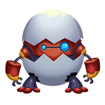 Illustration: The Egg Transformer Robot. Realistic Fantastic Cartoon Style Artwork, Story Character, Wallpaper, Wish Card Design
