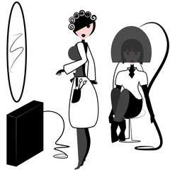 Vector illustration of women in a hairdressing salon.