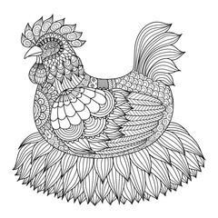 Fototapeta premium Hand drawn zentangle chicken for coloring book for adult