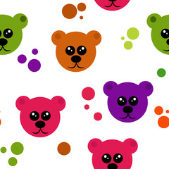 Vector illustrated seamless pattern of cute bear heads.