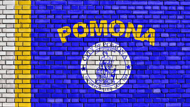 flag of Pomona painted on brick wall
