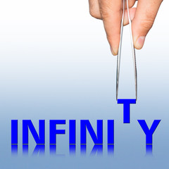 Hand with tweezers and word infinity