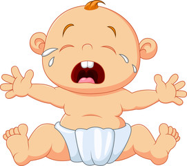 Cute baby crying isolated on white background 