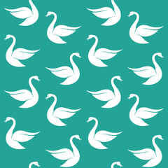 Vector seamless pattern with white swan on blue background. wall